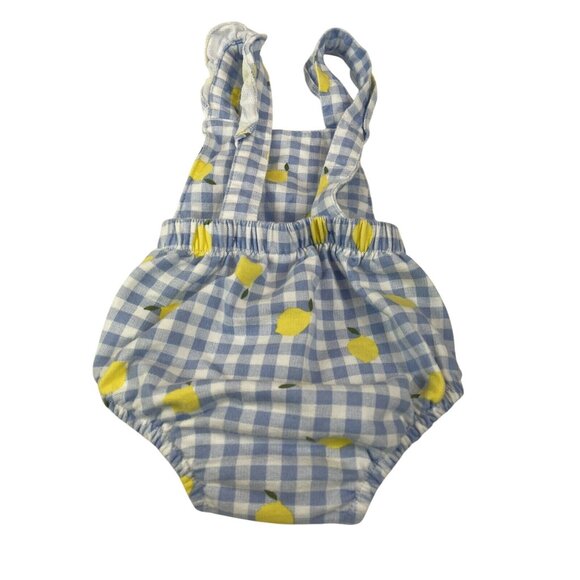 Baby Romper 12M Blue White Gingham Lemon Print Cotton Adjustable Straps Carters - Picture 4 of 8